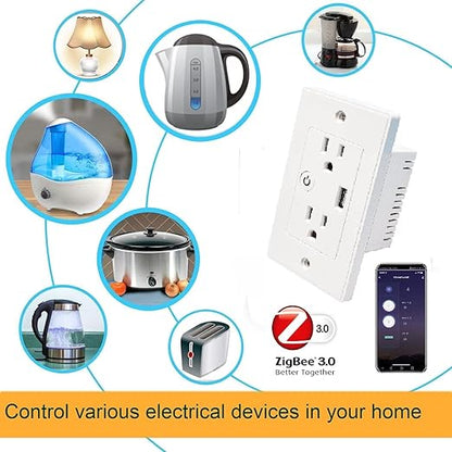 Jinvoo ZigBee Smart Outlet 16A 2 AC Individual switches 1 USB Charger Works with Philips HUE SmartThings Echo Google Assistant hub Required 2 Pack