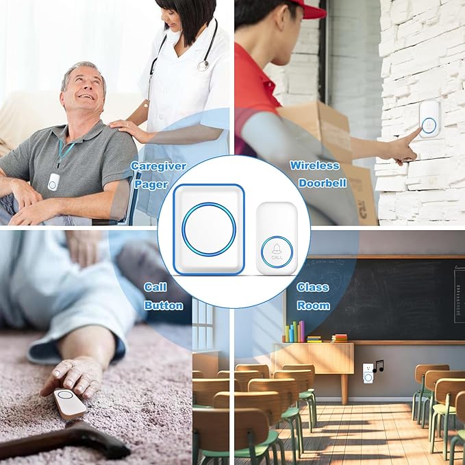 Caregiver Pager, FullHouse Wireless Call Button 1000+ Feet, SOS Alert Nurse Calling Elderly Fall Help System for Patient/Disabled Monitoring at Home, IP55 Waterproof