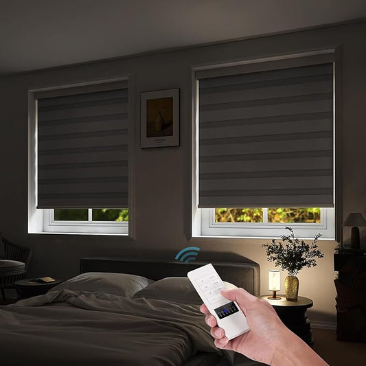 ACMEART Motorized Zebra Blinds,Smart APP & Remote Control 100% Blackout Shades,Compatible with Alexa,Custom Size Electric Window Blinds for Bedroom/Home/Office (Dove Grey)