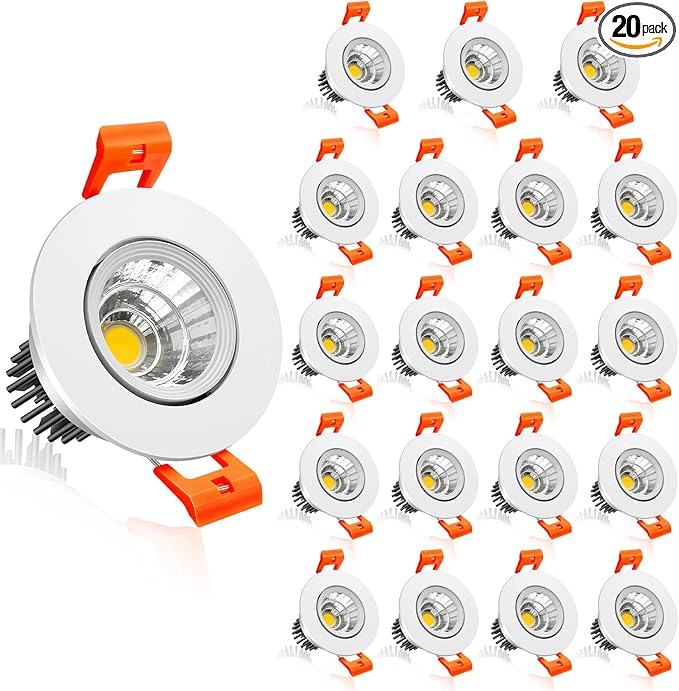 inShareplus 2 Inch LED Downlight, 3W Recessed Lighting COB Dimmable, 5000K Daylight White, CRI80, Ceiling Lights with LED Driver, 20 Pack