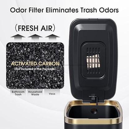 CEROELDA Small Bathroom Trash Can with Lid Soft Close-5L/1.3 Gal Slim Garbage Can-Metal Step Wastebasket-Rectangle Narrow Waste Bin for Office, Bedroom, Toilet, Live Room (Black)