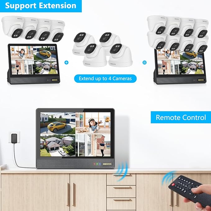 OOSSXX (2026 Update) 4K PoE Security Camera System with 10" Monitor, 4 Wired Cameras Outdoor Indoor, 4CH NVR with 1TB HDD, Built-in Mic, No Monthly Fee, Free App Remote Access