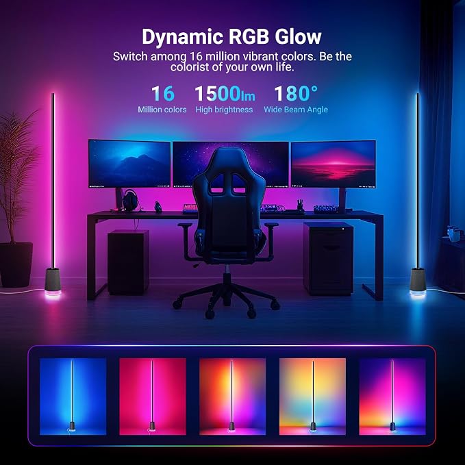 NEEWER NF06 RGB IC CW Smart Floor Lamp, 1500lm LED Standing Corner Light Compatible with Google and Alexa, APP/AI Design/Music Sync/16 Million Color Ambient Lighting, Living Room Bedroom Home Decor