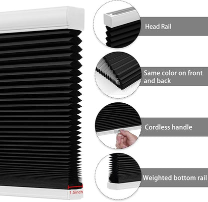 Changshade Black Blinds for Windows Cellular Shades Cordless, Window Shades Blackout Honeycomb Blinds Pleated Room Darkening for Home, Living Room, Bedroom, Bathroom, Easy to Install