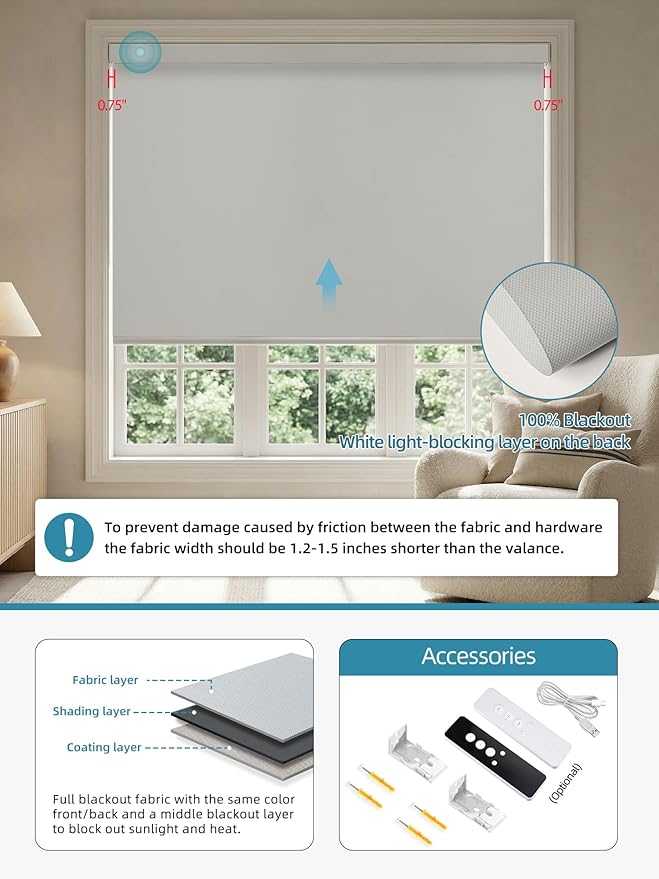 SmartWings Motorized Smart Blinds with Remote, Custom Automatic 100% Blackout Roller Shade Compatible with Alexa/Homekit/Google, Electric Smart Blinds for Indoor Windows, Vinyl Light Grey