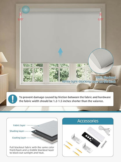 SmartWings Motorized Smart Blinds with Remote, Custom Automatic 100% Blackout Roller Shade Compatible with Alexa/Homekit/Google, Electric Smart Blinds for Indoor Windows, Vinyl Light Grey