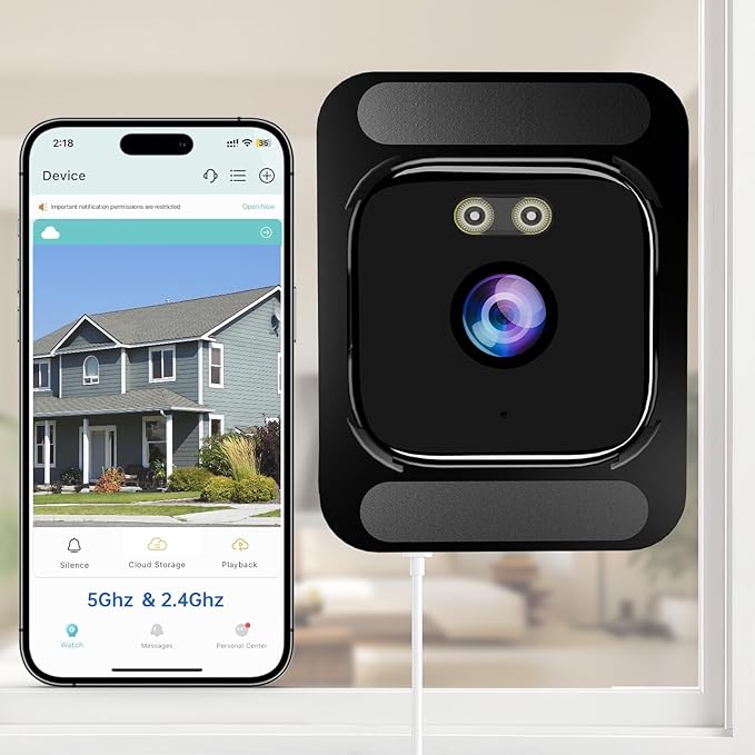 4K Window Security Camera for Home: 2.4GHz&5GHz WiFi Window Camera with Dual-Light Color Night Vision - Indoor Window Cam with Motion Detection for Home Security - with 2 Multiple Angles Window Mounts