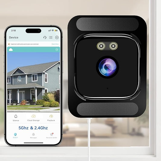 AXB Window Camera for Home Security: 2.4GHz&5GHz WiFi 4K Indoor Camera with Color Night Vision - Smart Motion Detection 24/7 Recording - Easy&Quick Install Includes 2 Multi-Angle Window Mounts