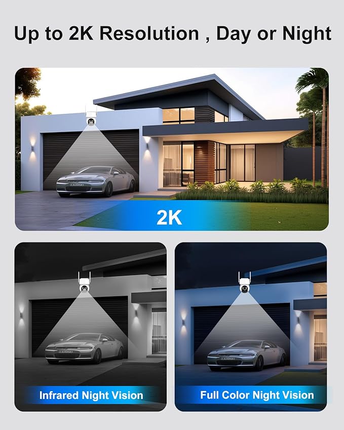 2K Wireless Solar Security Camera Outdoor with Floodlight, 4MP WiFi PTZ Camera for Home Surveillance, Motion Detection, 98FT Night Vision, 5W Solar Panel &Rechargeable battery, Waterproof, 2-Way Audio