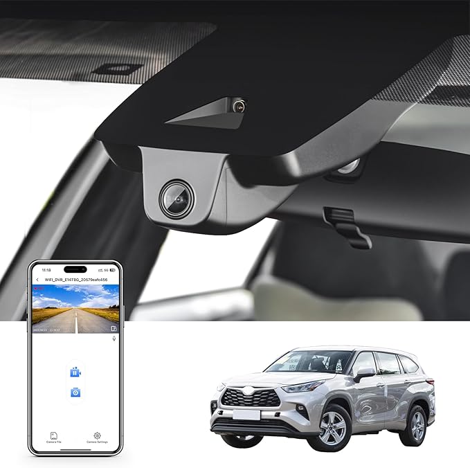 4K Dash Cam custom fit for Toyota Highlander & Hybrid Gen4 UX70 2020 2021 2022 2023 2024 2025 2026(Model A), E Limited L XLE XSE Platinum, Integrated OEM Look,UHD 2160P Video, App & WiFi, 64GB Card
