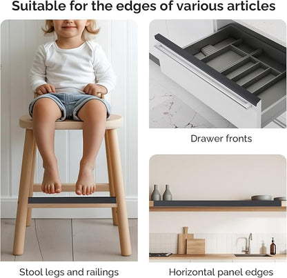 Magicheap 18" Length Cabinet Door Protector, 3/4" Thick, Black, 2 PCS | Snugly Fit, Flexible Slip-On, Plastic Cabinet Edge Guard Bumpers, Edge Protectors to Prevent Wear Chipping Discoloration
