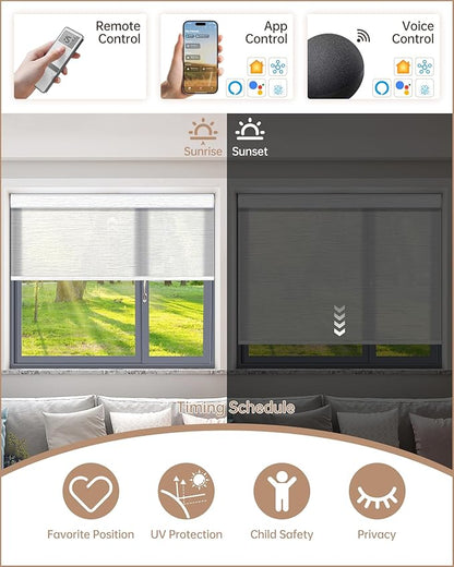 Kincmo Motorized Blinds with Remote, Light Filtering Roller Shades Work with Apple Homekit,Alexa,Google Home, Custom Electric Blinds with App,Voice Control (60% Blackout Atlantic White)