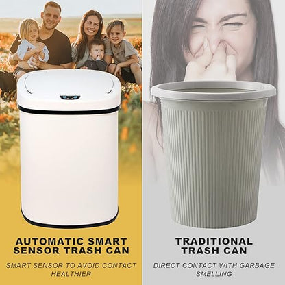 HCY Kitchen Trash Can 13 Gallon Automatic Metal Garbage Can Stainless Steel Waste Bin with Lid Smart for Kitchen,Office,Living Room,Bathroom(White), 16'(L)x11'(W)x25(H)'