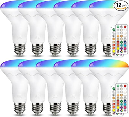 ILC BR30 LED Recessed Can Light Bulbs, Indoor Flood Light Bulbs, RGB Color Changing, 5CCT Tunable with Remote Control, E26 Base, 10W 900LM 70W Equivalent, for 5"/6" Recessed Cans Only, 12 Pack