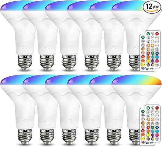 ILC BR30 LED Recessed Can Light Bulbs, Indoor Flood Light Bulbs, RGB Color Changing, 5CCT Tunable with Remote Control, E26 Base, 10W 900LM 70W Equivalent, for 5"/6" Recessed Cans Only, 12 Pack