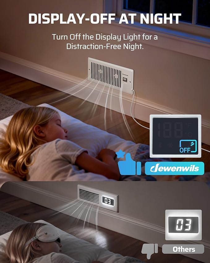 DEWENWILS 4'' x 10'' Quiet Register Booster Fan with Remote Control & Smart Intelligent Thermostat, 5-Speed Vent Fan Booster, Enhances AC Heating & Cooling Airflow for Floor, Wall, White