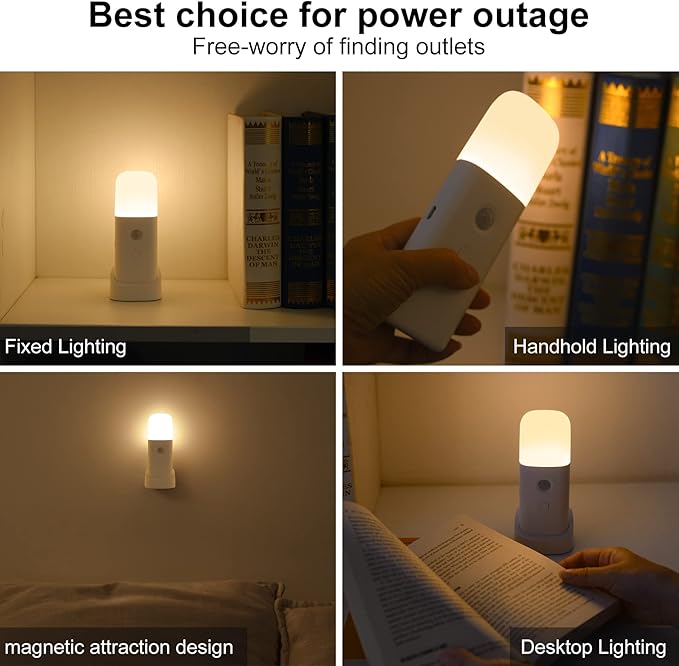 CREWEEL Rechargeable Motion Sensor Night Light, Battery Operated nightlights, Dimmable Motion Sensor Light Indoor, Cordless Motion Activated Night Lights for Adults, Bathroom, Bedroom, Hallway(2Pack)