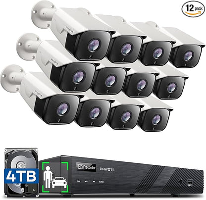 ONWOTE 16 Channel 6K 12MP NVR PoE Security Camera System, 12x 6MP 122° Audio IP Cameras AI Detect Human Vehicle, 16CH Business Commercial NVR 4TB, 16CH Synchro Playback, 12x Cables (Total 960ft)