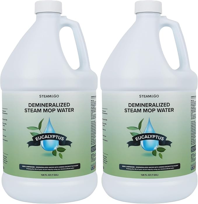 Steam & Go Demineralized Water for Steam Mop – Eucalyptus Mint Scent, 128 oz (Pack of 2) | Scented Floor Cleaner Solution, Ready-to-Use, Compatible with Any Steam Cleaner