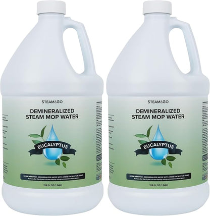 Steam & Go Demineralized Water for Steam Mop – Eucalyptus Mint Scent, 128 oz (Pack of 2) | Scented Floor Cleaner Solution, Ready-to-Use, Compatible with Any Steam Cleaner