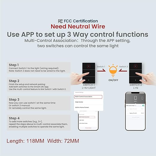 Smart Light Switch Need Neutral Wire,FCC Certified,2.4GHz WiFi Push Button Switch Compatible with Alexa,APP Control Compatible with Tuya/Smart Life,Black 3 Gang