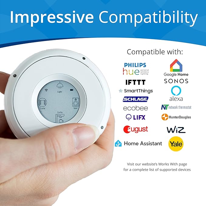 Smart Home Controller + Bluetooth Controller - Works with Alexa, Google Home, Home Assistant, SmartThings, lights, thermostats and more - Programmable & Customizable Buttons, (Snow Pearl)