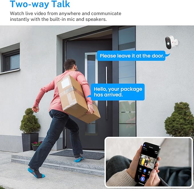 Wireless Outdoor Security Camera with Spotlights, Battery Powered, AI Human Detection, 2-Way Talk, Color Night Vision, Cloud Storage, 2.4G WiFi