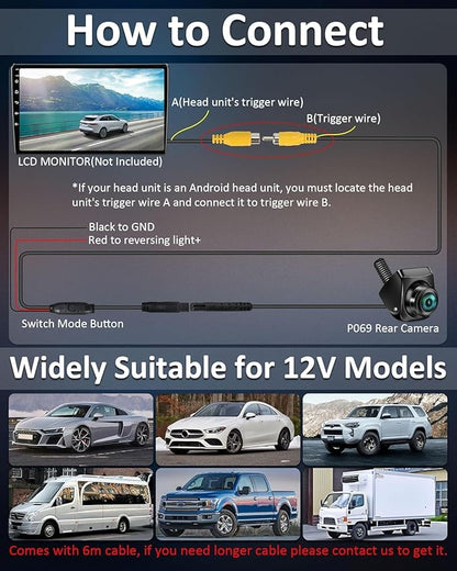 【4 Signal Modes】Backup Camera 360°+45°Rotatable Back up Camera Supports AHD 1080P/720P/NTSC/PAL Models RearView Reverse Camera for Car Truck Super Night Vision IP69K Parking Assist 170° Angle 12V-24V