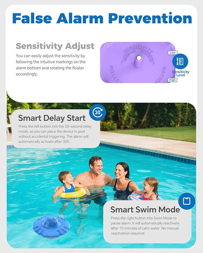 Pool Alarm with Indoor Receiver, 110dB Ultra Loud Floating Alarm for Inground & Above Ground Pools, Adjustable Sensitivity for Backyard Water Safety with Children & Pets, Navy-Violet