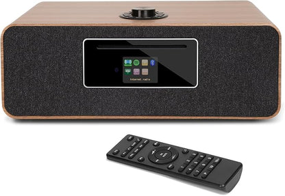 MS5 Upgrade Premium Internet Radio,Spotify HiFi,Bluetooth Stereo System for Home with CD Player,FM Radio, Acoustic Wood Cabinet,AUX & USB Input,50 Presets, OKTIV APP & Remote Control- Walnut