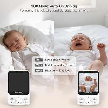 HelloBaby Baby Monitor with 2 Cameras Remote PTZ,4" IPS Screen,29H Battery,1000ft Range,No WiFi Secure Connection, Night Vision, VOX Audio & 8 Lullabies for Newborns, Nurseries & Travel