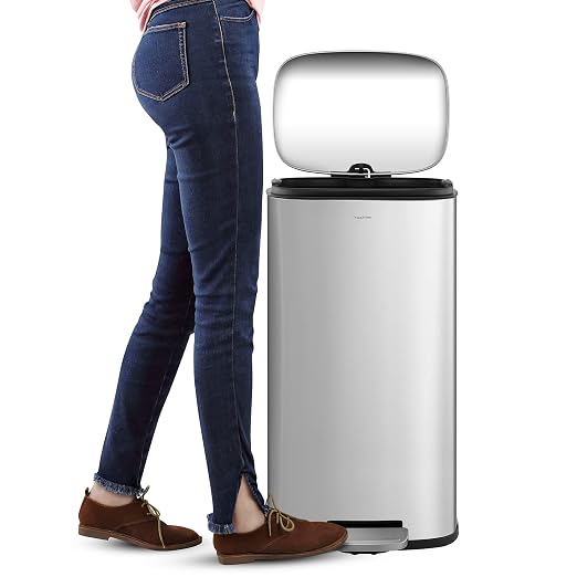 happimess Curtis 8 Gal Step Trash Can Soft Close 25", Platinum Silver