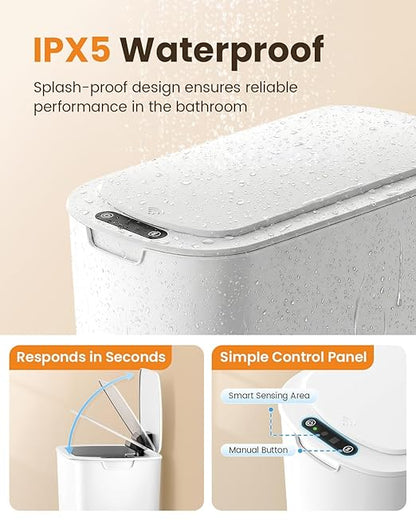 Cesun Motion Sensor Trash Can, 5 Gallon Automatic Bathroom Garbage Can with Lid, Touchless Smart Plastic Slim Wastebasket for Bathroom, Office, rv, Bedroom, Living Room, White
