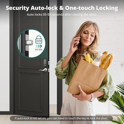 AkaGear DS10 Keyless Entry Door Lock with 2 Lever Handle, Fingerprint, Keypad Code, 2 Keys, Smart Locks for Front Door, Bedroom, One-time Code, Auto-Lock, Easy Installation - Satin Nickel