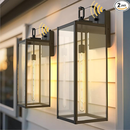 L LOHAS LED 2 Pack 24 Inch Large Size Dusk to Dawn Outdoor Light Fixture, Matte Black Waterproof Anti-Rust Porch Lights Ourdoor, Exterior Lighting Fixtures for Porch, Doorway, Garage, ETL Listed