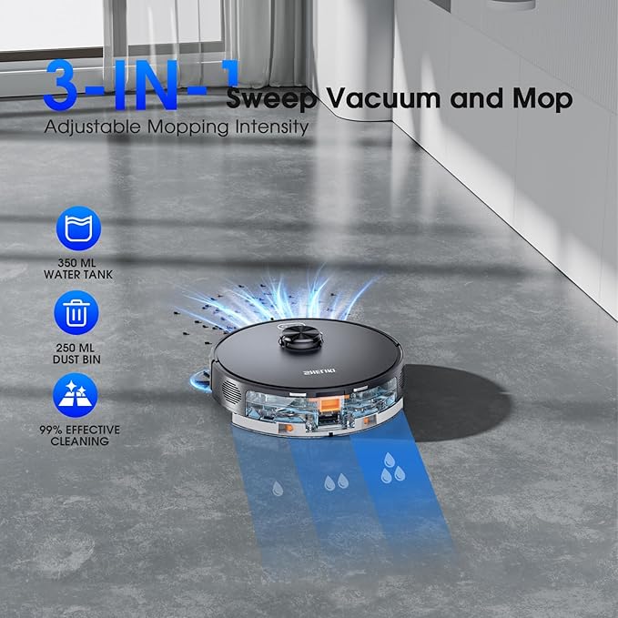 Robot Vacuum and Mop, Mapping Robotic Vacuums Cleaner with LiDAR Navigation Smart & Strong Suction, WiFi/App/Alexa/Voice Control, Obstacle Avoidance, for Home, Wood/Hard Floors, Pet Hair -Gray