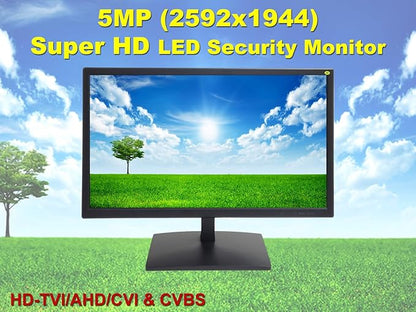 1stPV 19.5" Super HD 5MP/2592×1944 HD-TVI, AHD, CVI & CVBS 16:9 Professional Security Monitor, 1 HDMI, 2 BNC Inputs & 1 Outputs, working with 5MP security cameras directly in addition to DVR/NVR & PC