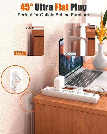 2 Prong to 3 Prong Outlet Adapter, WRXDMC 2 Prong Power Strip, 10ft Long Extension Cord with Polarized Plug, 1680J Surge Protector, 5 AC Outlets & 3 USB, Wall Mountable, Ideal for Non-Grounded Outlets