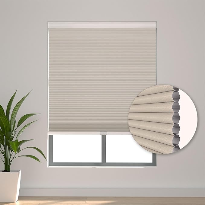 Changshade Custom Blinds Cellular Shades Blackout Cordless for Indoor Windows, Honeycomb Blind Room Darkening Black Out Shade for Bedroom, Bathroom, Nursey, Heat Light Blocking Easy Install, Beige