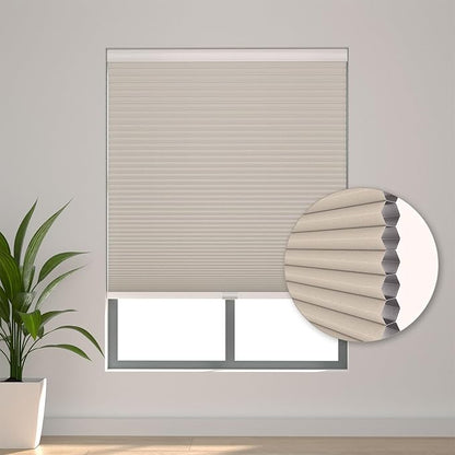 Changshade Custom Blinds Cellular Shades Blackout Cordless for Indoor Windows, Honeycomb Blind Room Darkening Black Out Shade for Bedroom, Bathroom, Nursey, Heat Light Blocking Easy Install, Beige