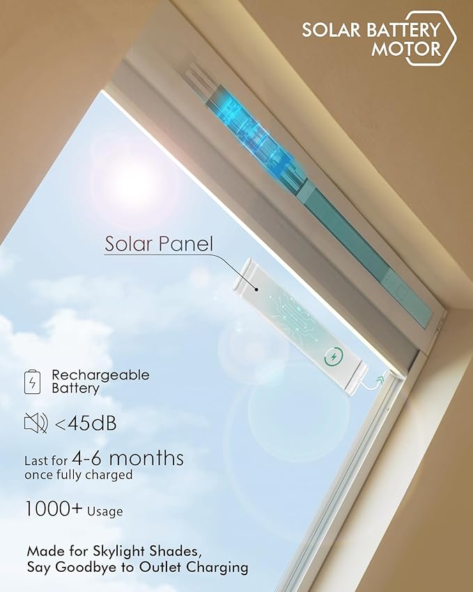 Yoolax Motorized Skylight Shades, Smart Cellular Shades Compatible with Alexa Google, Electric Cordless Honeycomb Blinds with Remote for Roof Inclined Plane Room (Room Darkening White)