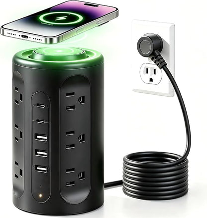 Power Strip Tower with USB Ports, 6.5 FT Extension Cord with Multiple Outlets (12AC+3A+2C) for Home Office Desk College Dorm Room Supplies