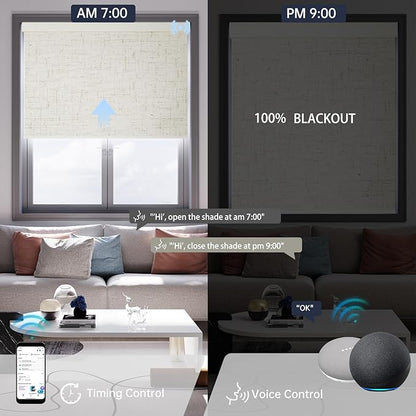 Motorized Blinds with Remote, Blackout Smart Blinds for Windows Automatic Roller Shades Compatible with Alexa, Motorized Shades Customized for Bedroom Home Office (Blackout-Line White)