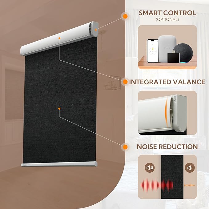 Motorized Blinds with Remote,100% Blackout Smart Blinds for Window Cordless Electric Blinds Compatible with Alexa Google Assistant(Black，Custom Size)