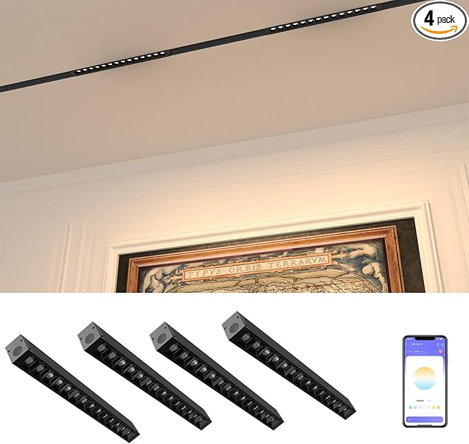 4 Pack Grille Spotlight Magnetic Track Head, 24V 15W Dimmable LED Lamp for Track Lighting with APP & Remote Control, Adjustable Brightness & CCT (3000K-6000K), LED Ceiling Lighting