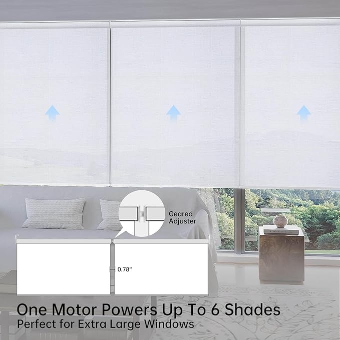 Motorized Coupled Shades, Light Filtering Smart Blinds for Large Windows Automatic Blinds Compatible with Alexa, Electric Roller Shades Customized for Living Room Home Office(Plain White)