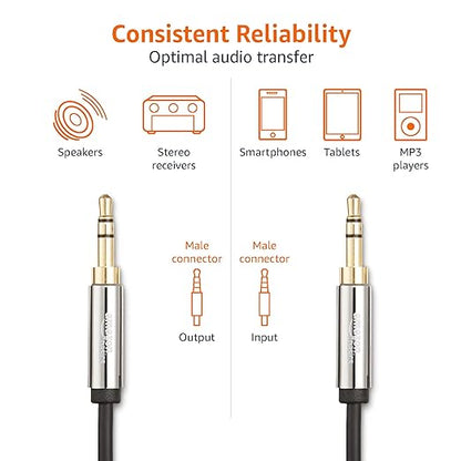Amazon Basics 2-Pack 3.5mm Stereo Audio Cable for Car Stereo, Speaker or Subwoofer with Gold-Plated Plugs, Smartphone Compatible, 4 Foot, Black