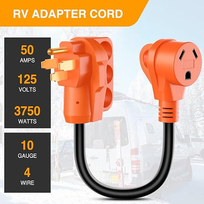 Nilight 50 Amp to 30 Amp RV Plug Electrical Adapter Cord Dogbone 18 Inch | 14-50P 50A Male Plug TT-30R 30A Female Receptacle Convert 50AMP Campground Power to 30A for 30A RV Camper Trailer Not for EV