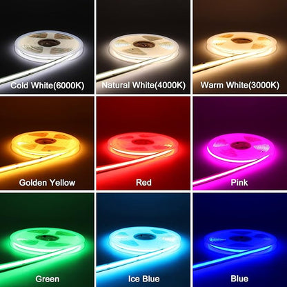 Flexible COB LED Strip Light 12V 4000K Natural White Color, 480LEDs/m 11W/m 16.4FT CRI 90, Super Bright Ribbon LED Tape for Bedroom Kitchen Home Ceiling Decor (DC12V, Without Power Supply)