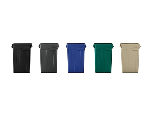 Suncast Commercial 23-Gallon Narrow Trash Can with Handles - Durable Garbage Can, Gray, Made in the USA